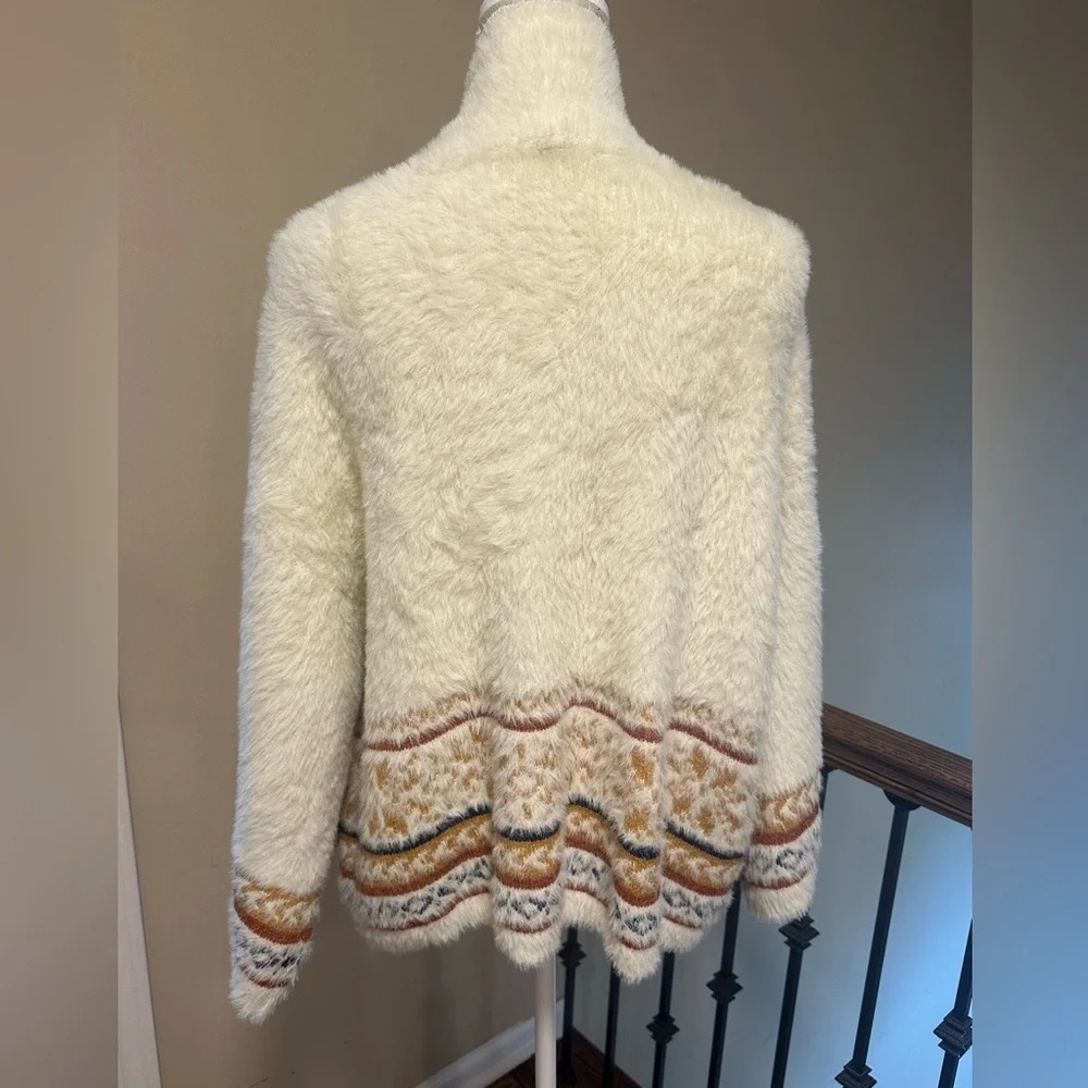 Sadie & Sage Cream Fuzzy Cardigan Boho Western Aztec Cozy Shacket Oversized S